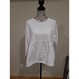 Postmark for Anthro Women SZ S Cotton linen white peplum top coastal casual boho